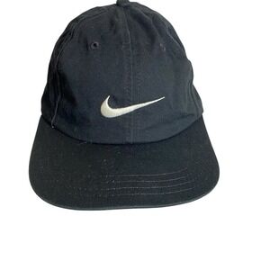 Vintage Black Nike Center Swoosh Tiger Woods Logo Fitted Hat Size 7 1/4 USA‎